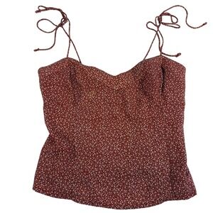 Abercrombie Fitch Red Floral Smocked Cami Tie Strap Tank Top Women XS coquette